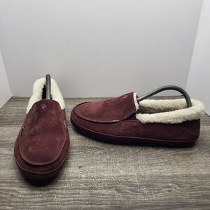 OluKai Ku'una Moccasin Slippers Women's Size 10 Burgundy Suede Shearling Lined